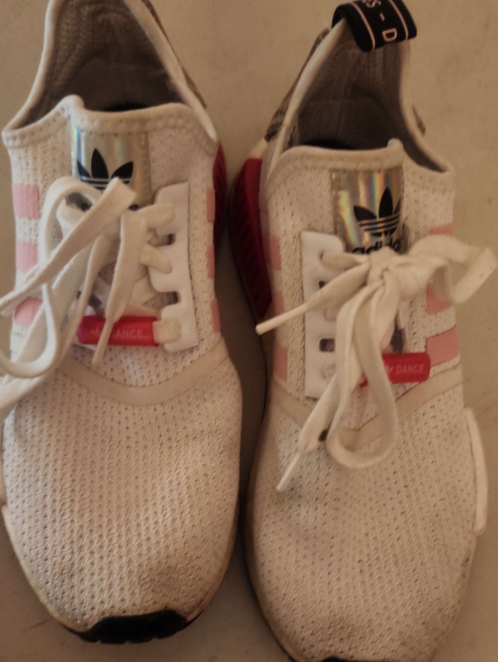 adidas Kids White Sneakers with Pink Accents